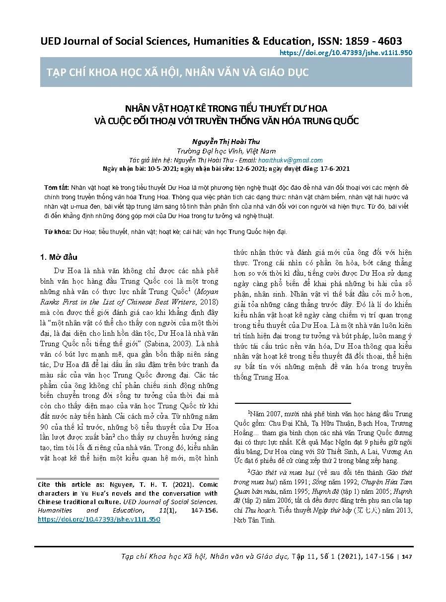 Nhân vật hoạt kê trong tiểu thuyết Dư Hoa và cuộc đối thoại với truyền thống văn hóa Trung Quốc