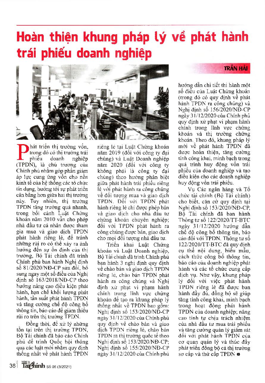Hoàn thiện khung pháp lý trái phiếu doanh nghiệp
