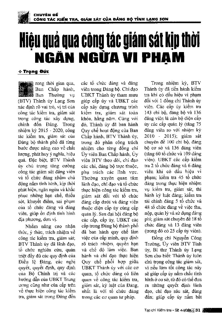 Hiệu quả qua công tác giám sát kịp thời ngăn ngừa vi phạm