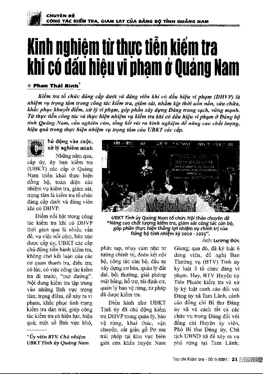 Kinh nghiệm từ thực tiễn kiểm tra khi có dấu hiệu vi phạm ở Quảng Nam