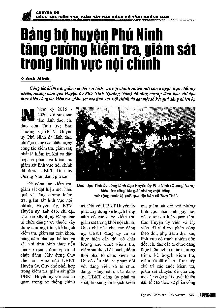 Đảng bộ huyện Phú Ninh tăng cường kiềm tra, giám sát trong lĩnh vực nội chính