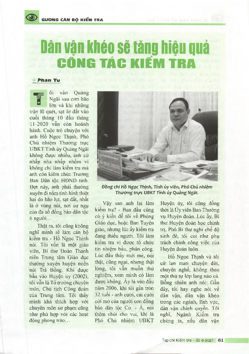 Dân vận khéo sẽ tăng hiệu quả công tác kiểm tra