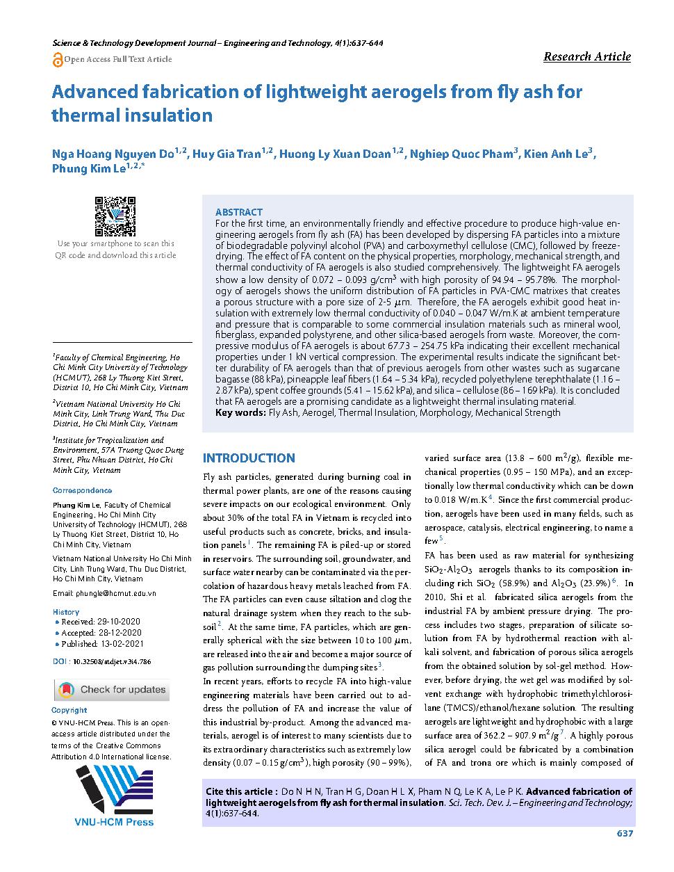 Tổng hợp aerogel siêu nhẹ từ tro bay định hướng cách nhiệt