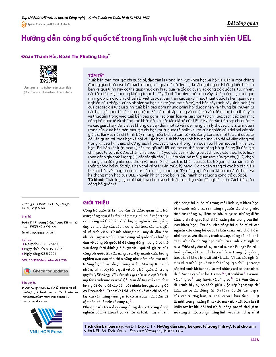 Hướng dẫn công bố quốc tế trong lĩnh vực luật cho sinh viên UEL