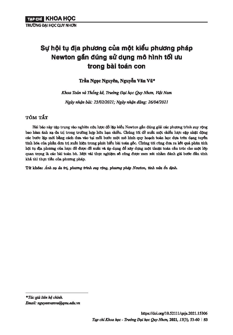 Sự hội tụ địa phương của một kiểu phương pháp Newton gần đúng sử dụng mô hình tối ưu trong bài toán con