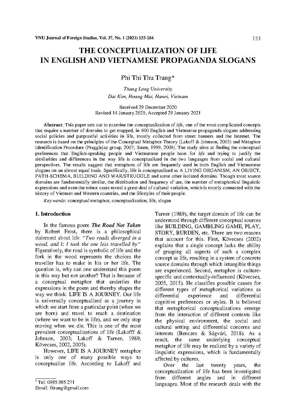 Sự ý niệm hoá cuộc sống trong khẩu hiệu tuyên truyền tiếng Anh và tiếng Việt
