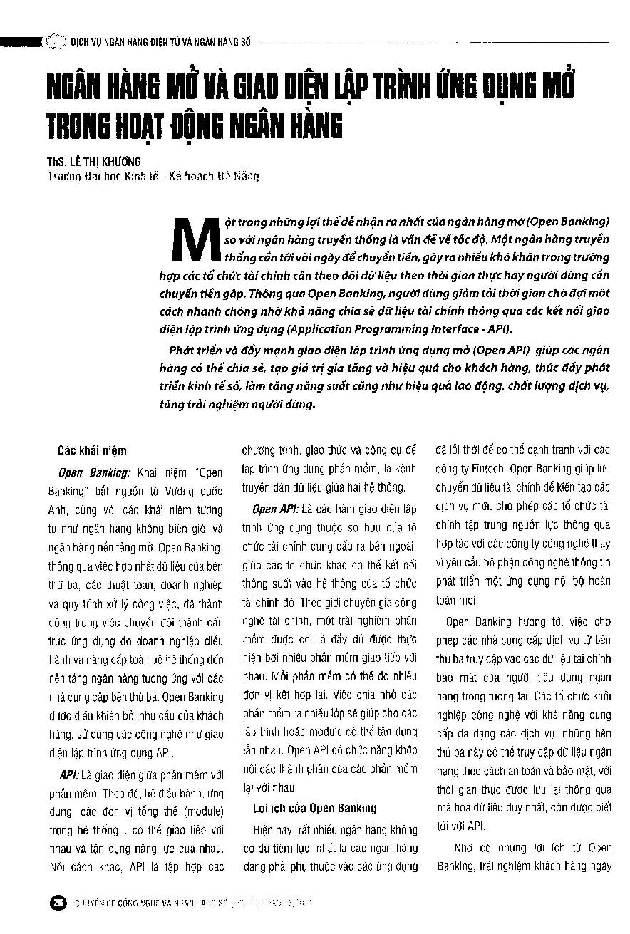 Ngân hàng mở và giao diện lập trình ứng dụng mở trong hoạt động ngân hàng