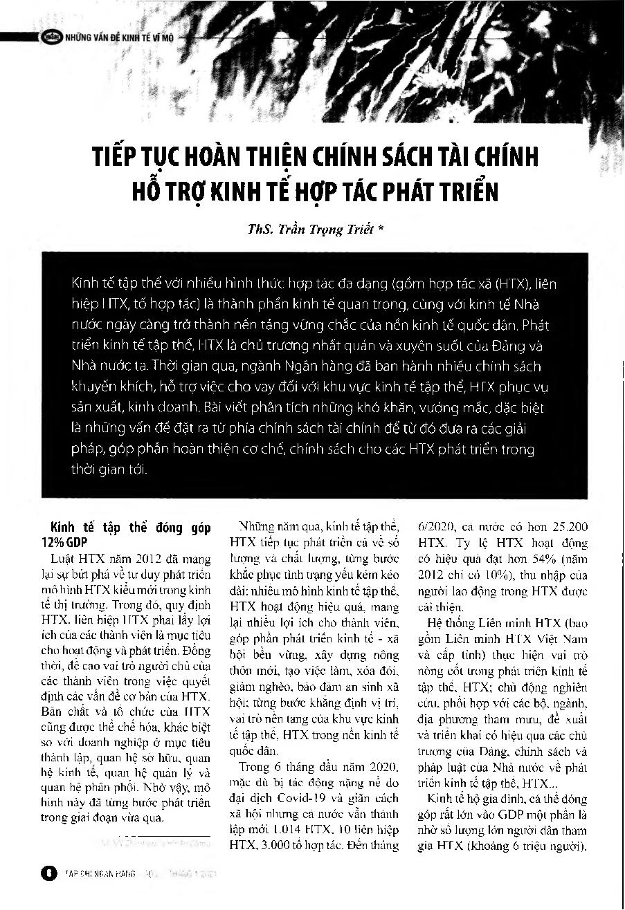 Tiếp tục hoàn thiện chính sách tài chính hỗ trợ kinh tế hợp tác phát triển