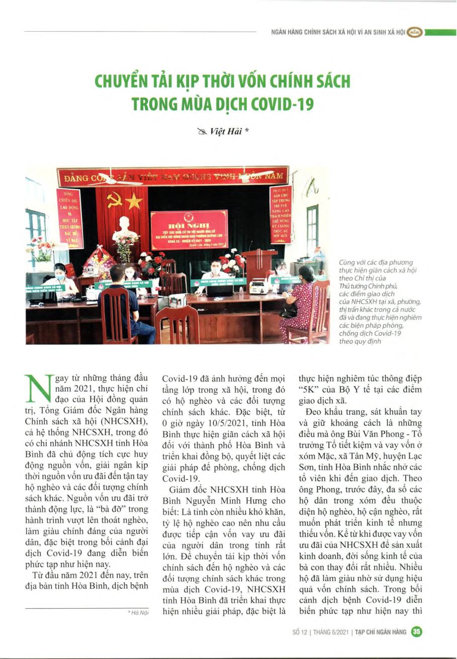 Chuyển tải kịp thời vốn chính sách trong mùa dịch covid-19