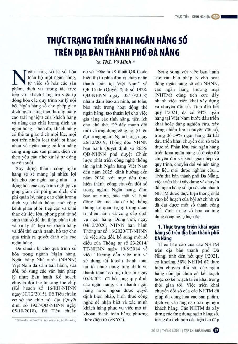 Thực trạng triển khai ngân hàng số trên địa bàn thành phố Đà Nẵng