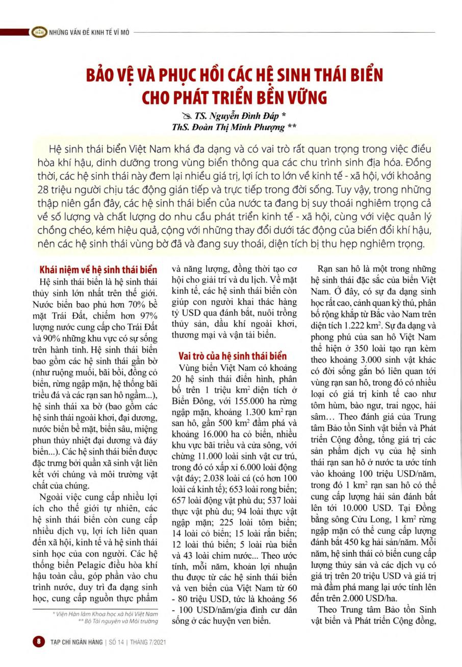 Bảo vệ và phục hồi các hệ sinh thái biển cho phát triển bền vững