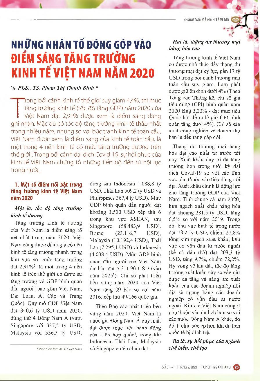 Những nhân tố đóng góp vào điểm sáng tăng trưởng kinh tế Việt Nam năm 2020