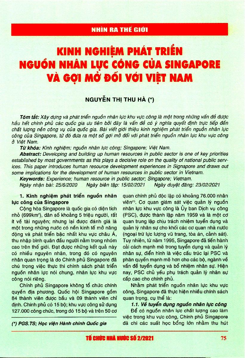 Kinh nghiệm phát triển nguồn nhân lực công của singapore và gợi mở đối với Việt Nam