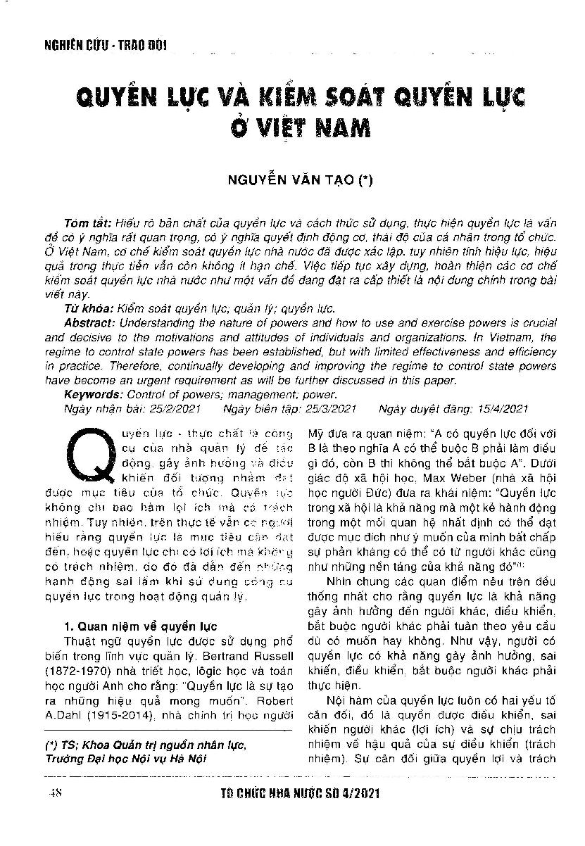 Quyến lục và kiểm soát quyền lực ở Việt Nam