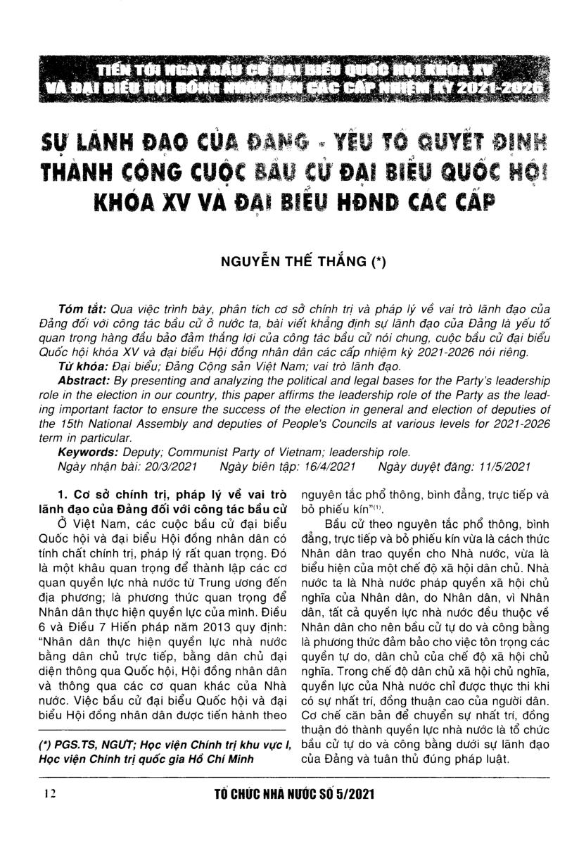 Sự lãnh đạo của Đảng - yếu tố quyết định thành công cuộc bầu cử đại biểu Quốc hội khóa XV và đại biểu HĐND các cấp