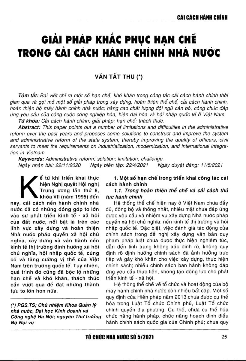 Giải pháp khắc phục hạn chế trong cải cách hành chính nhà nước