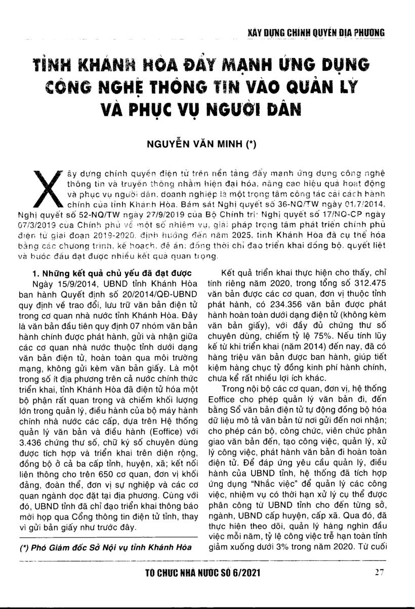 Tỉnh Khánh Hòa đẩy mạnh ứng dụng công nghệ thông tin vào quản lý và phục vụ người dân