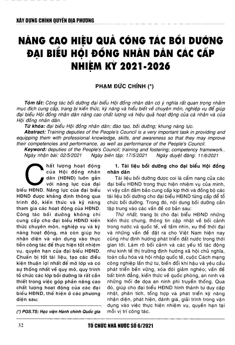 Nâng cao hiệu quả công tác bồi dưỡng đại biểu hội đồng nhân dân các cấp nhiệm kỳ 2021-2026