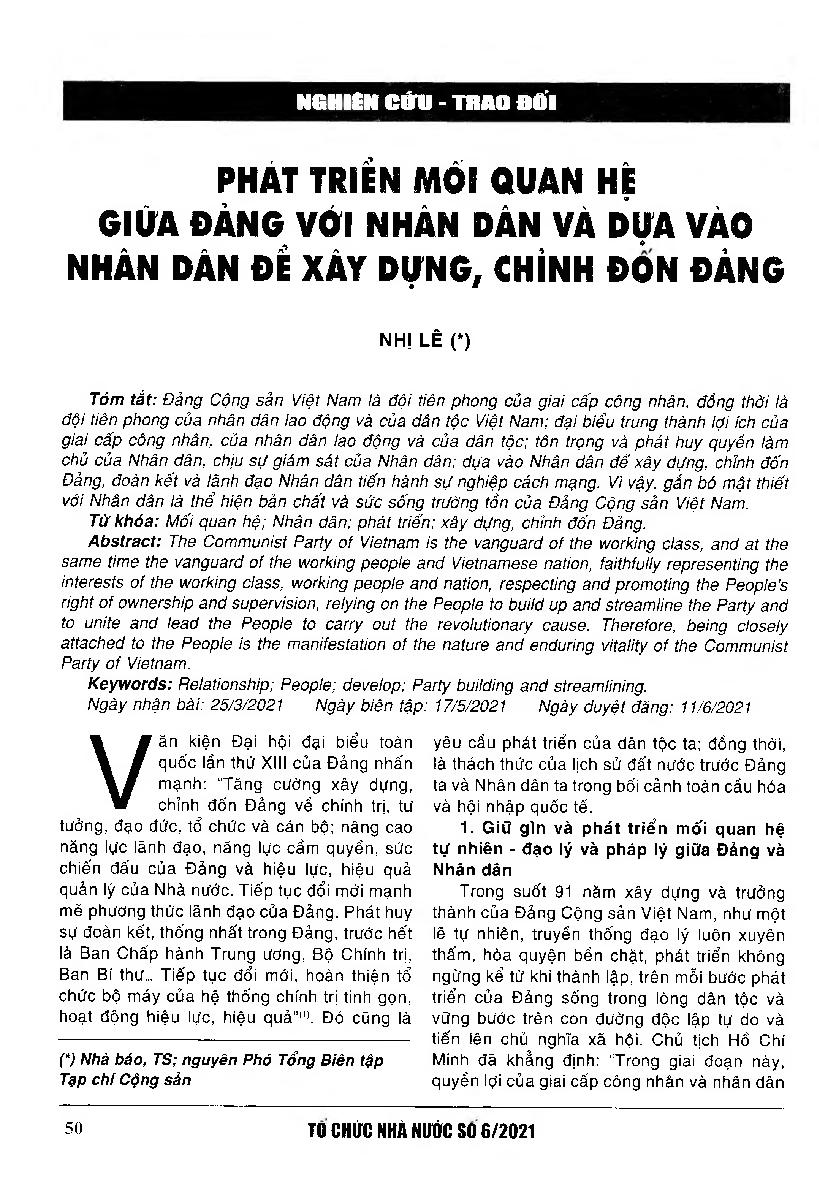 Phát triển mối quan hệ giữa Đảng với nhân dân và dựa vào nhân dân để xây dựng, chỉnh đốn Đảng