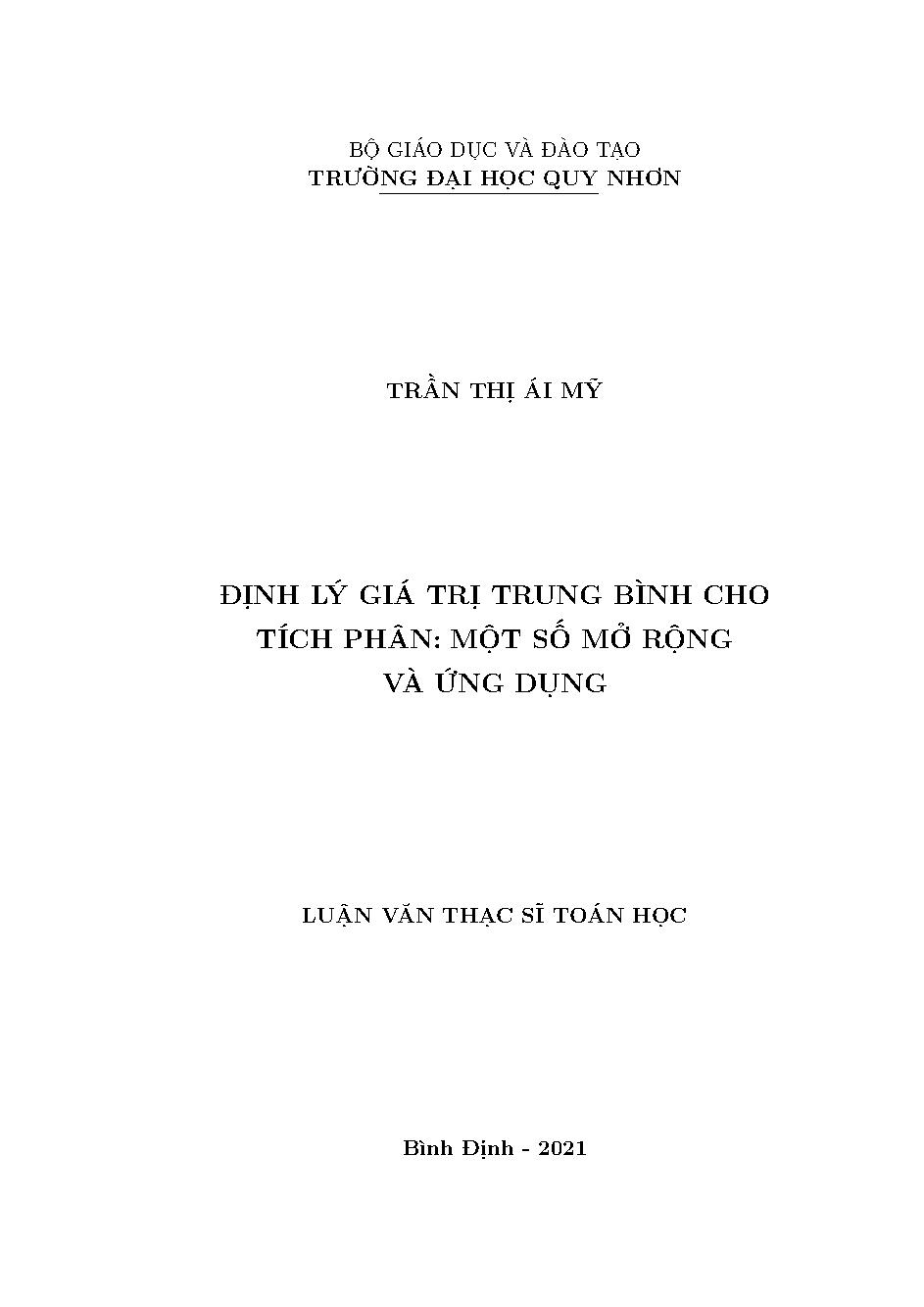 Định lý giá trị trung bình cho tích phân: Một số mở rộng và ứng dụng 
