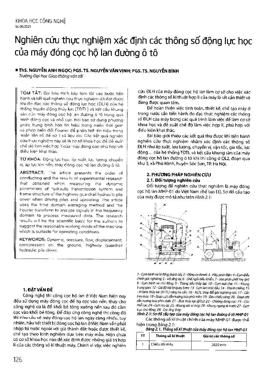 Nghiên cứu thực nghiệm xác định các thông số động lực học của máy đóng cọc hộ lan đường ô tô