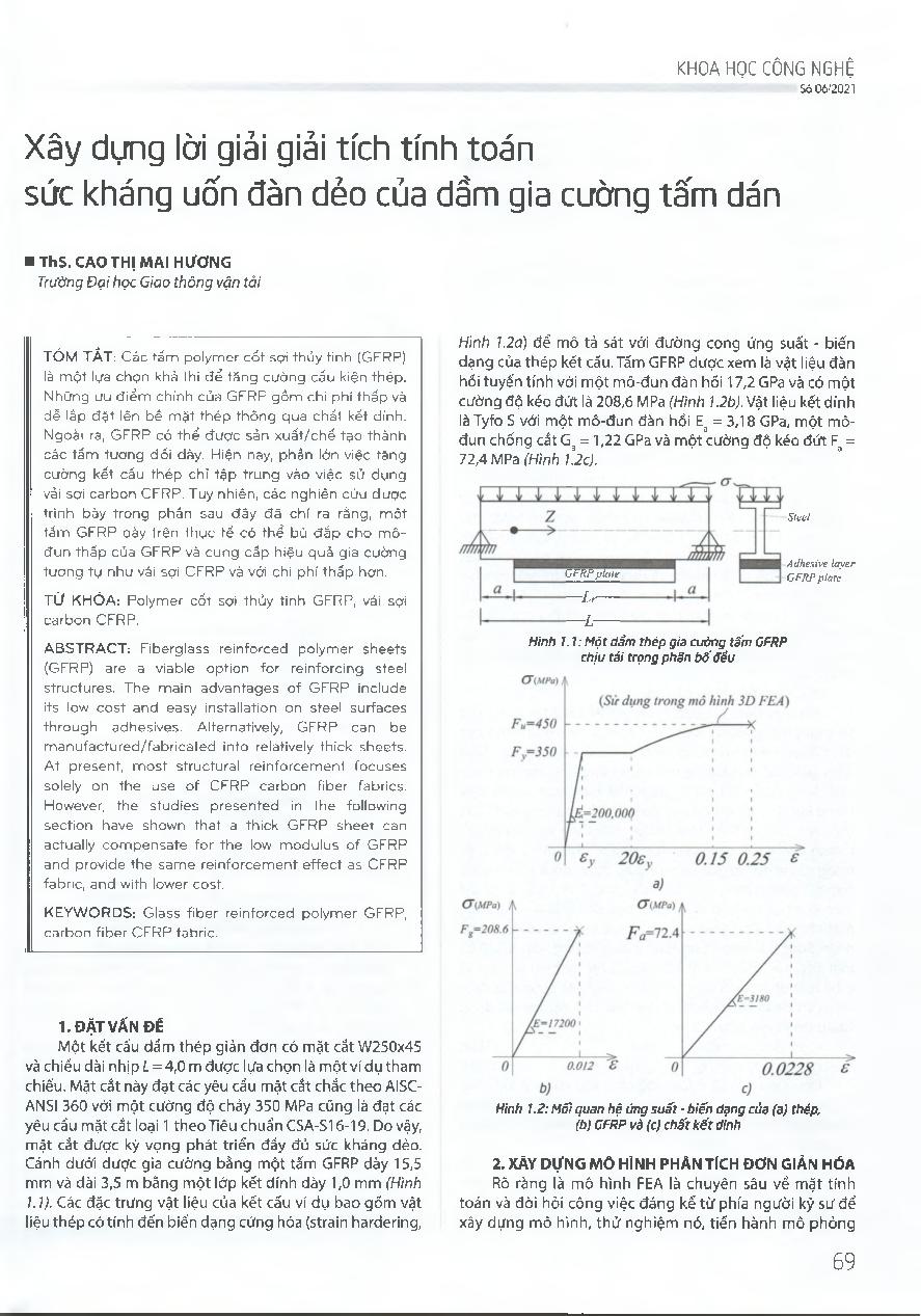 Xây dựng lời giải giải tích tính toán sức kháng uốn đàn dẻo của dầm gia cường tấm dán