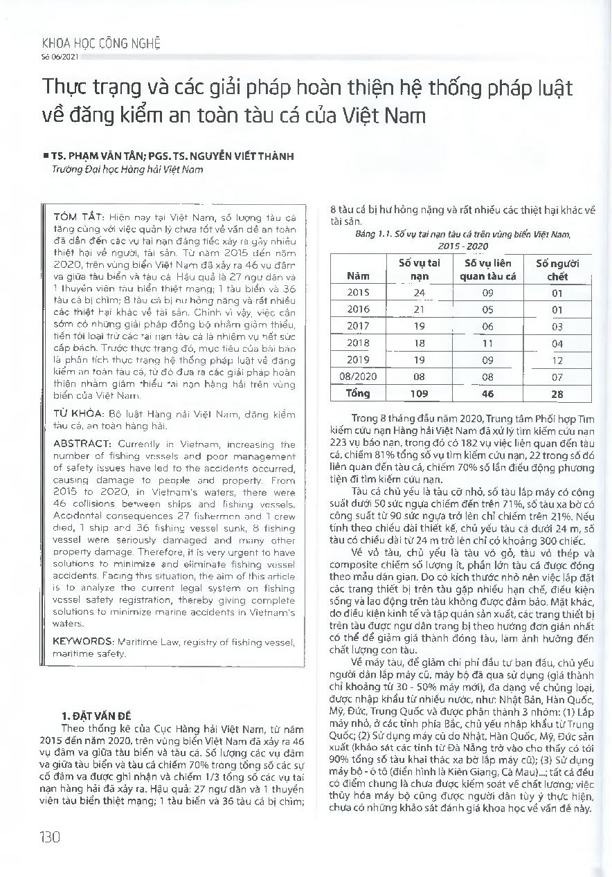 Thực trạng và các giải pháp hoàn thiện hệ thống pháp luật về đăng kiểm an toàn tàu cá của Việt Nam