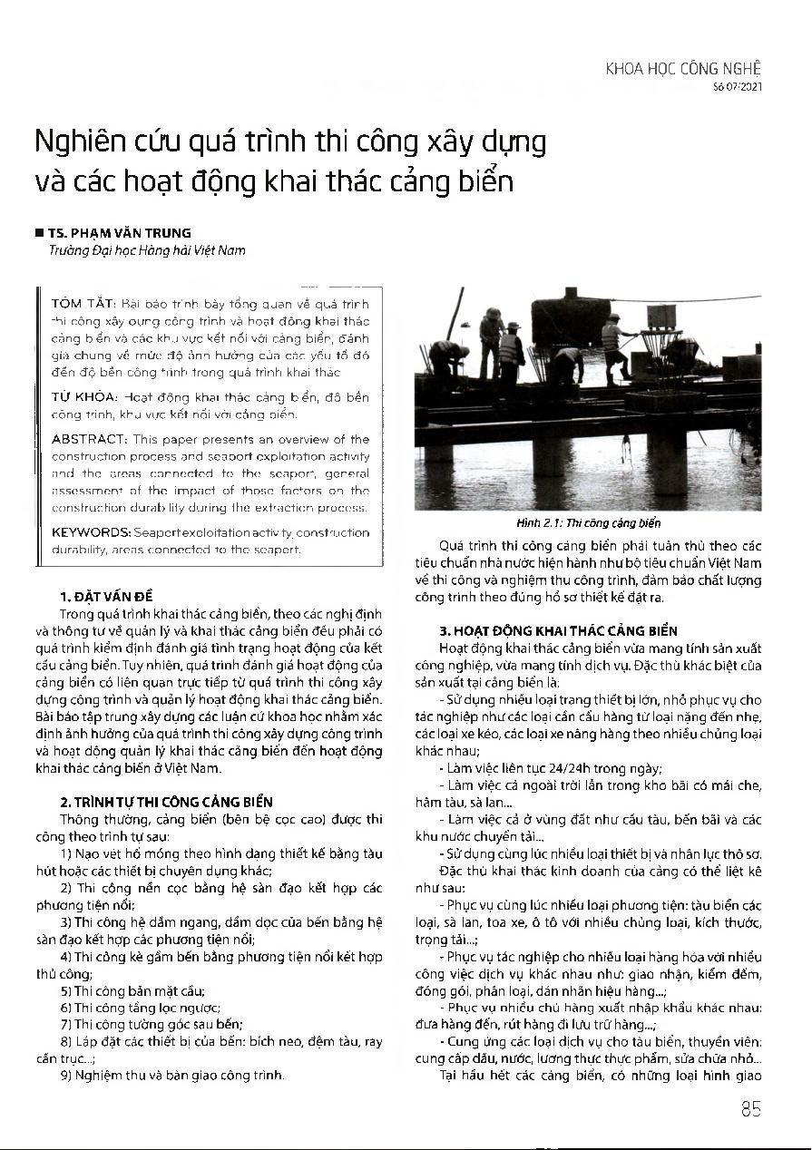 Nghiên cứu quá trình thi công xây dựng và các hoạt động khai thác cảng biển