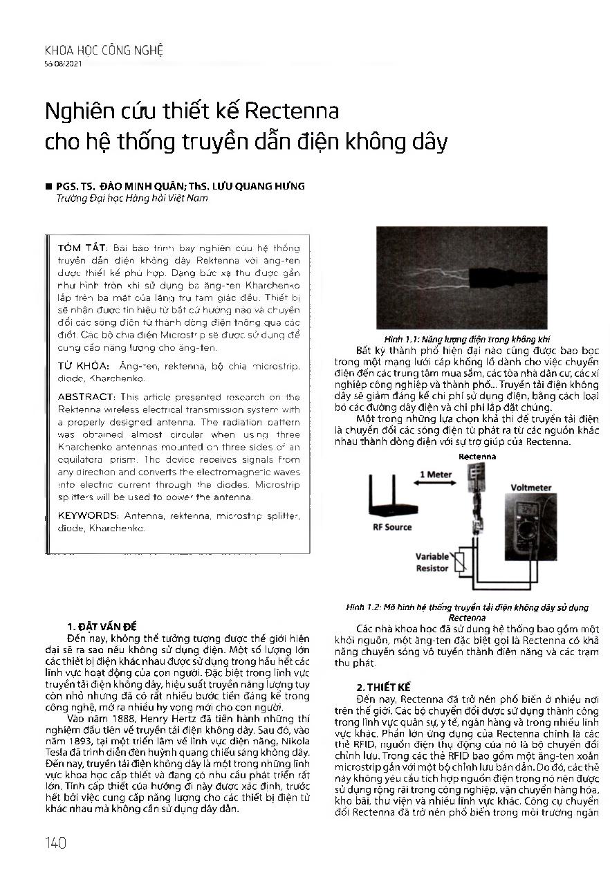 Nghiên cứu thiết kế Rectenna cho hệ thống truyền dẫn điện không dây