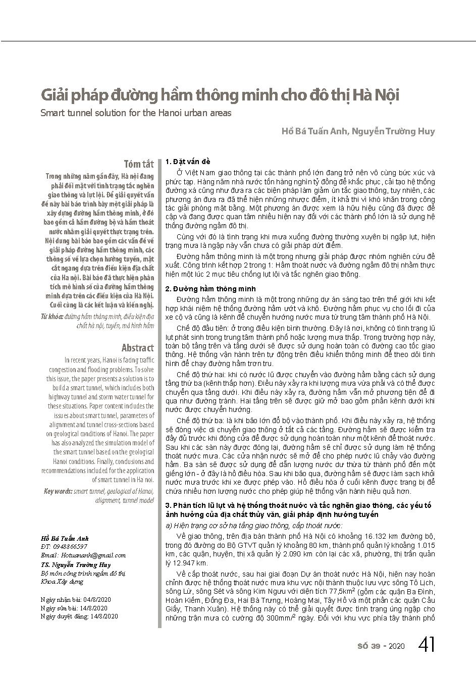 Giải pháp đường hầm thông minh cho đô thị Hà Nội