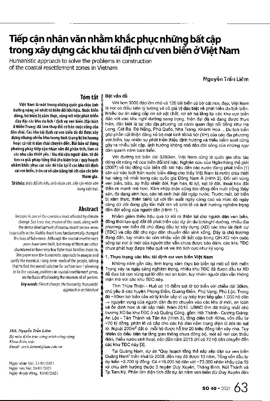 Tiếp cận nhân văn nhằm khắc phục những bất cập trong xây dựng các khu tái định cư ven biển ở Việt Nam