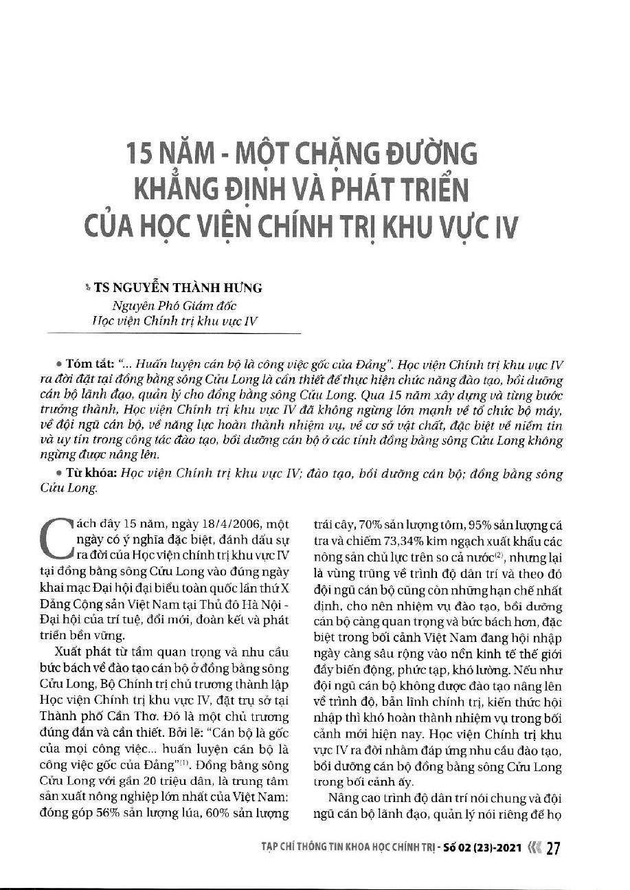 15 năm - Một chặng đường khẳng định và phát triển của Học viện Chính trị khu vực IV