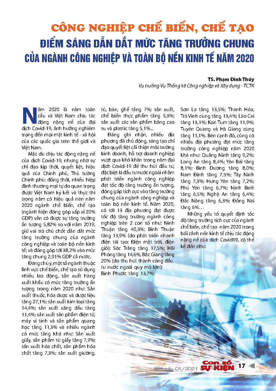 Công nghiệp chế biến, chế tạo: Điểm sáng dẫn dắt mức tăng trưởng chung của ngành công nghiệp và toàn bộ nền kinh tế năm 2020