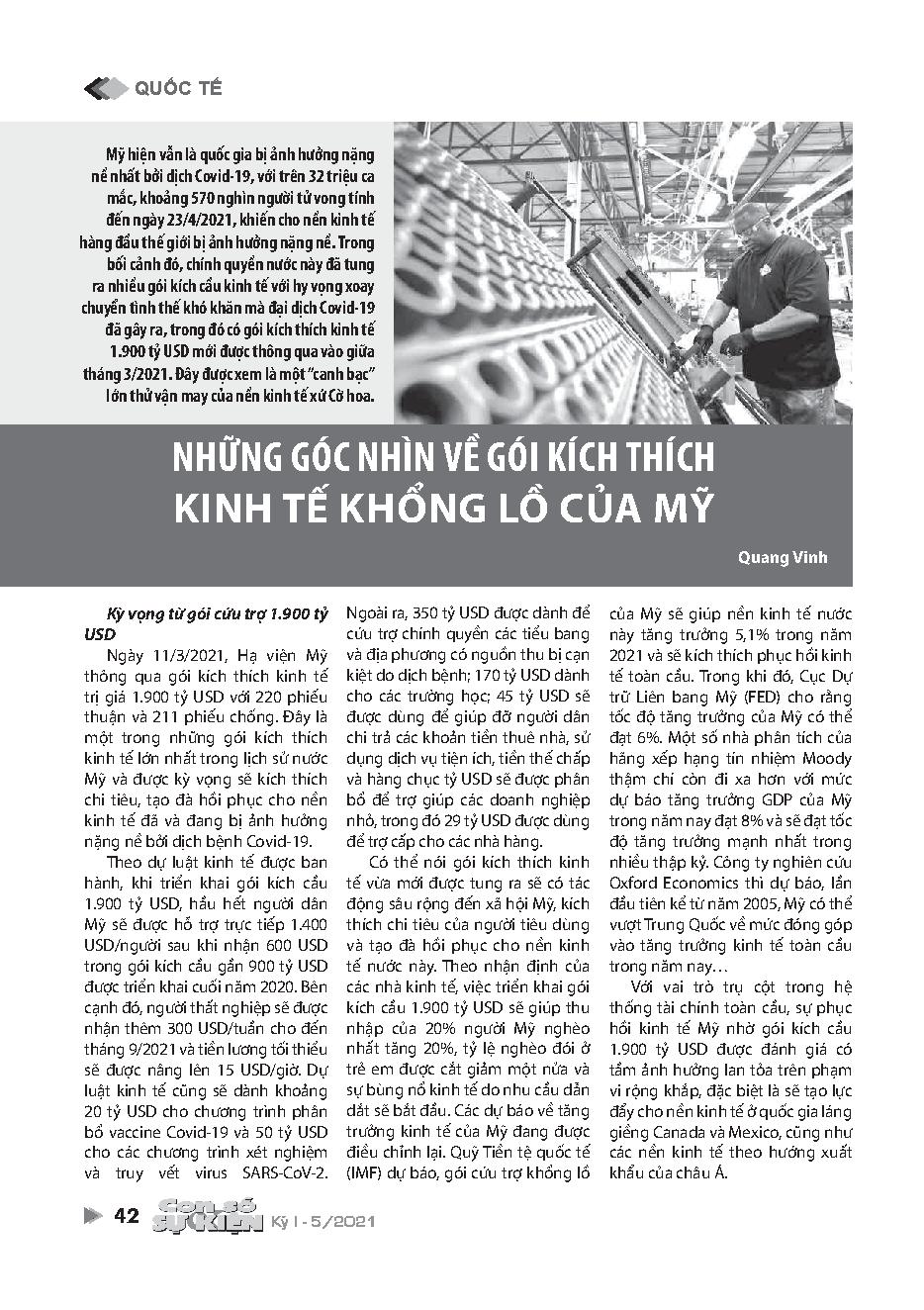 Những góc nhìn về gói kích thích kinh tế khổng lồ của Mỹ