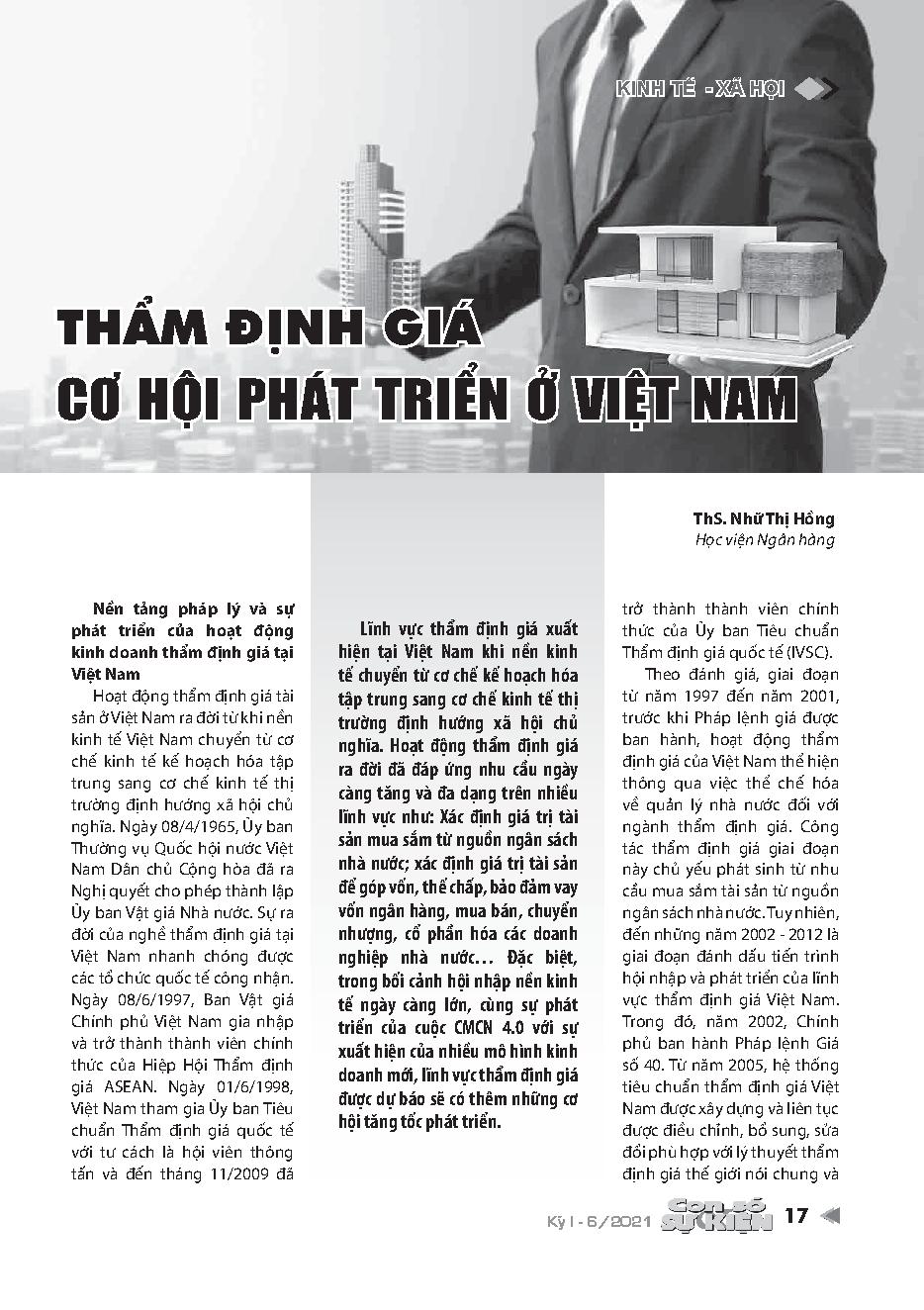 Thẩm định giá: Cơ hội phát triển ở Việt Nam