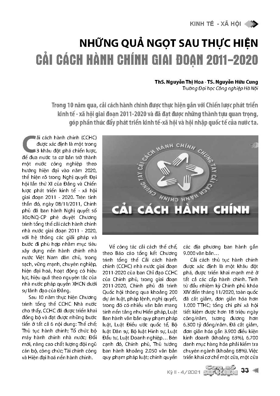 Những quả ngọt sau thực hiện cải cách hành chính giai đoạn 2011-2020