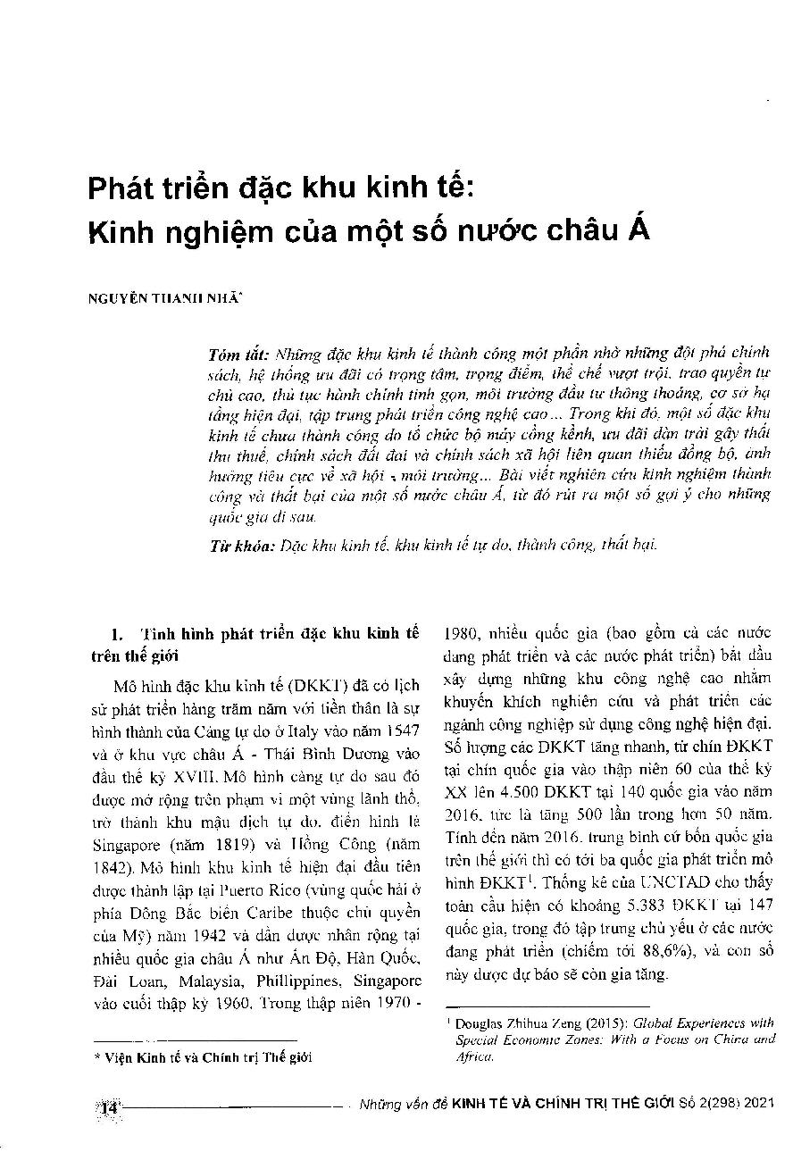 Phát triển đặc khu kinh tế: Kinh nghiệm của một số nước châu Á