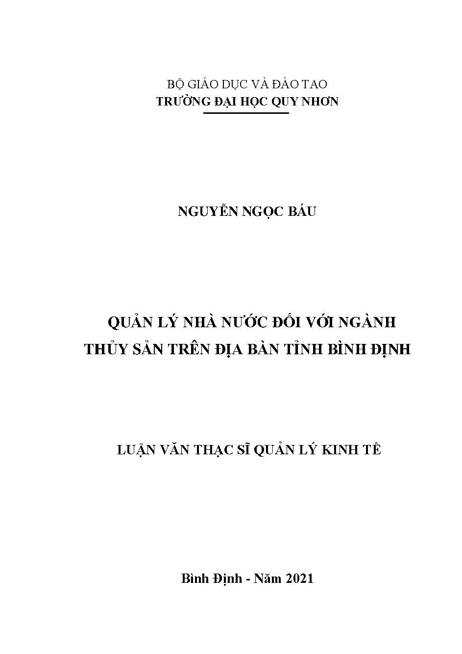 Quản lý nhà nước đối với ngành thủy sản trên địa bàn tỉnh Bình Định