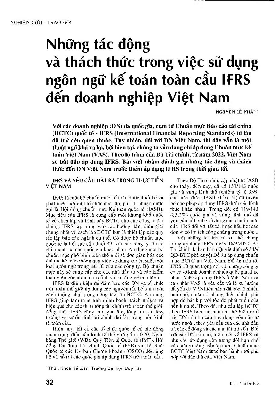 Những tác động và thách thức ttong việc sử dụng ngôn ngữ kế toán toàn cầu IFRS đến doanh nghiệp Việt Nam