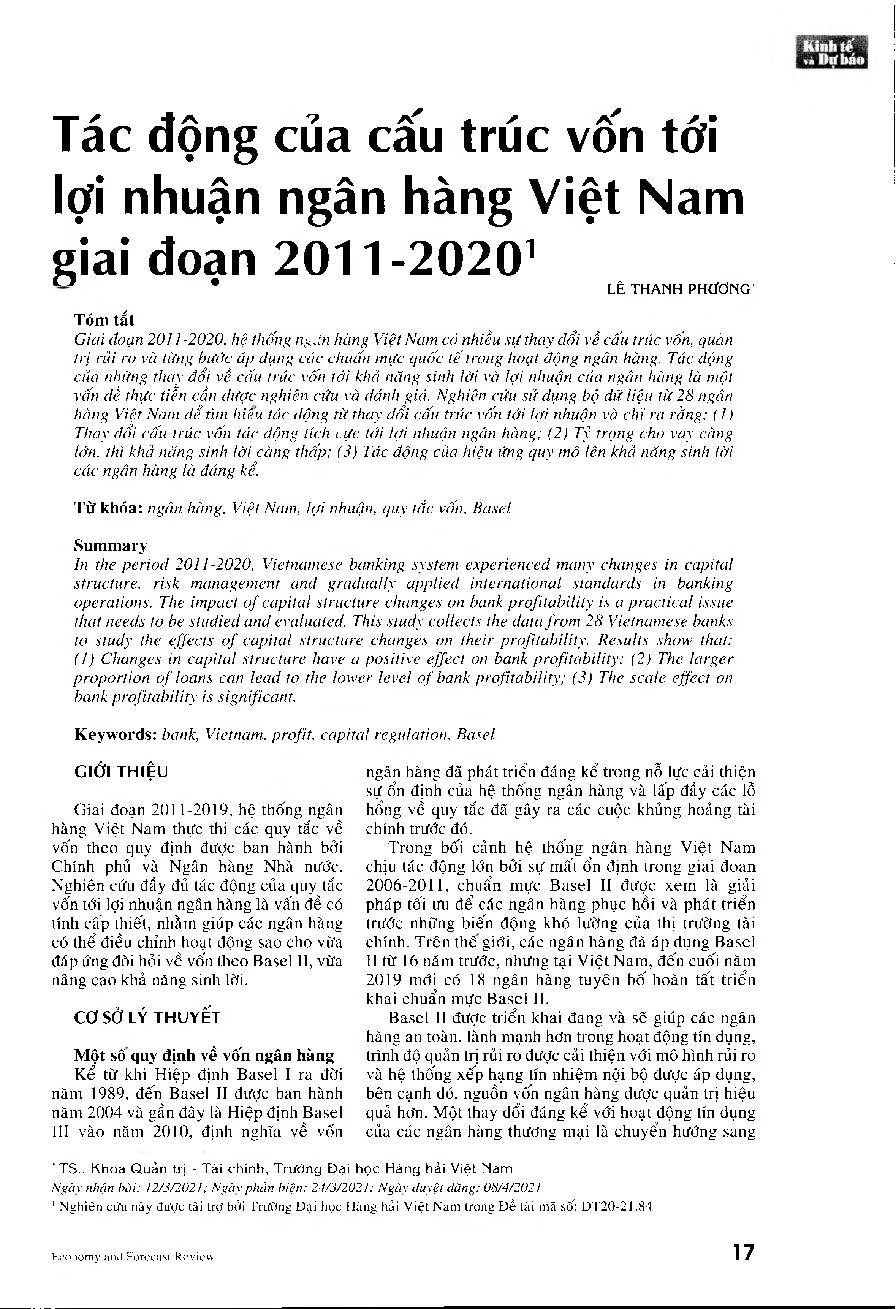Tác động của cấu trúc vốn tới lợi nhuận ngân hàng Việt Nam giai đoạn 2011-2020