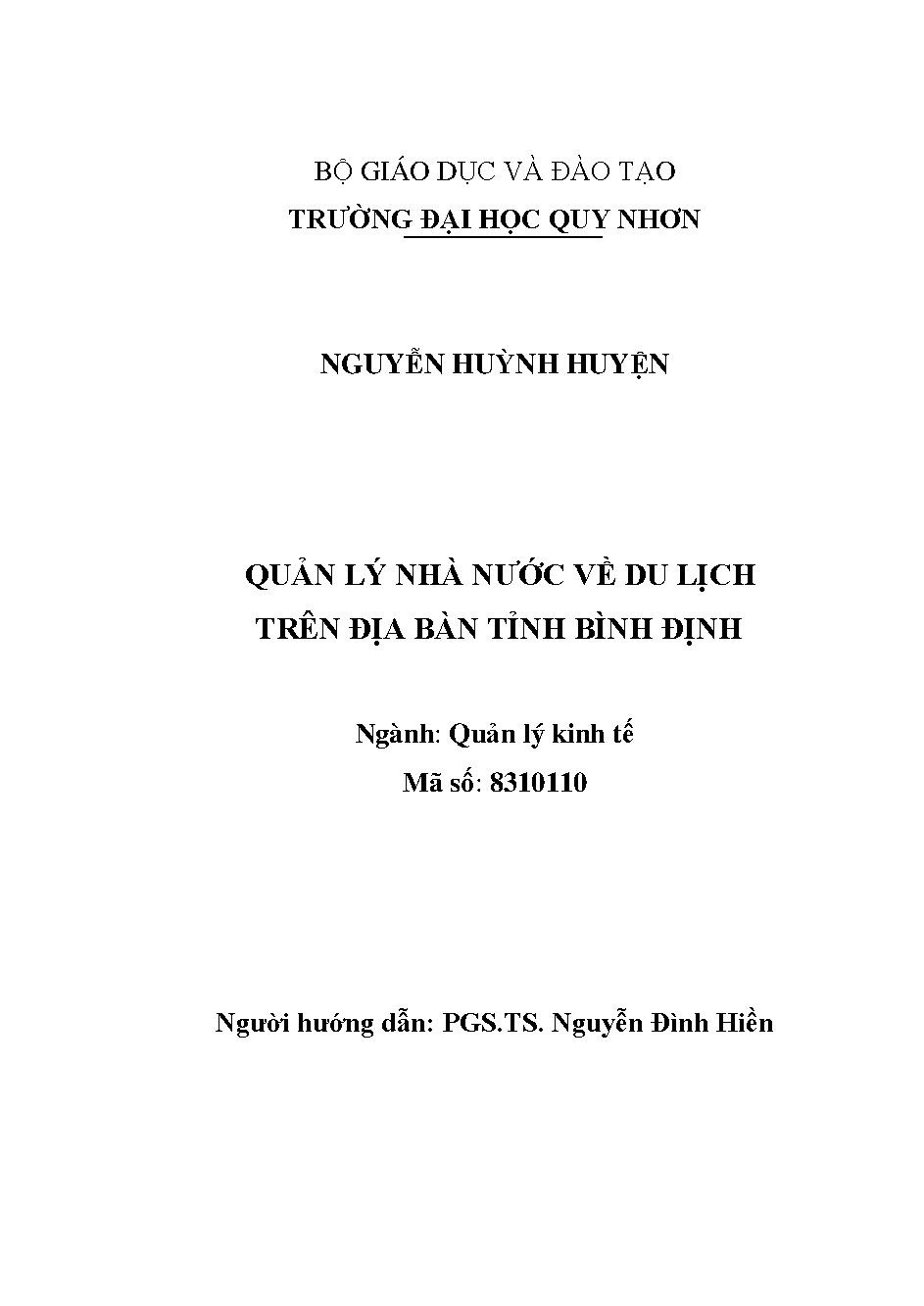 Quản lý nhà nước về du lịch trên địa bàn tỉnh Bình Định