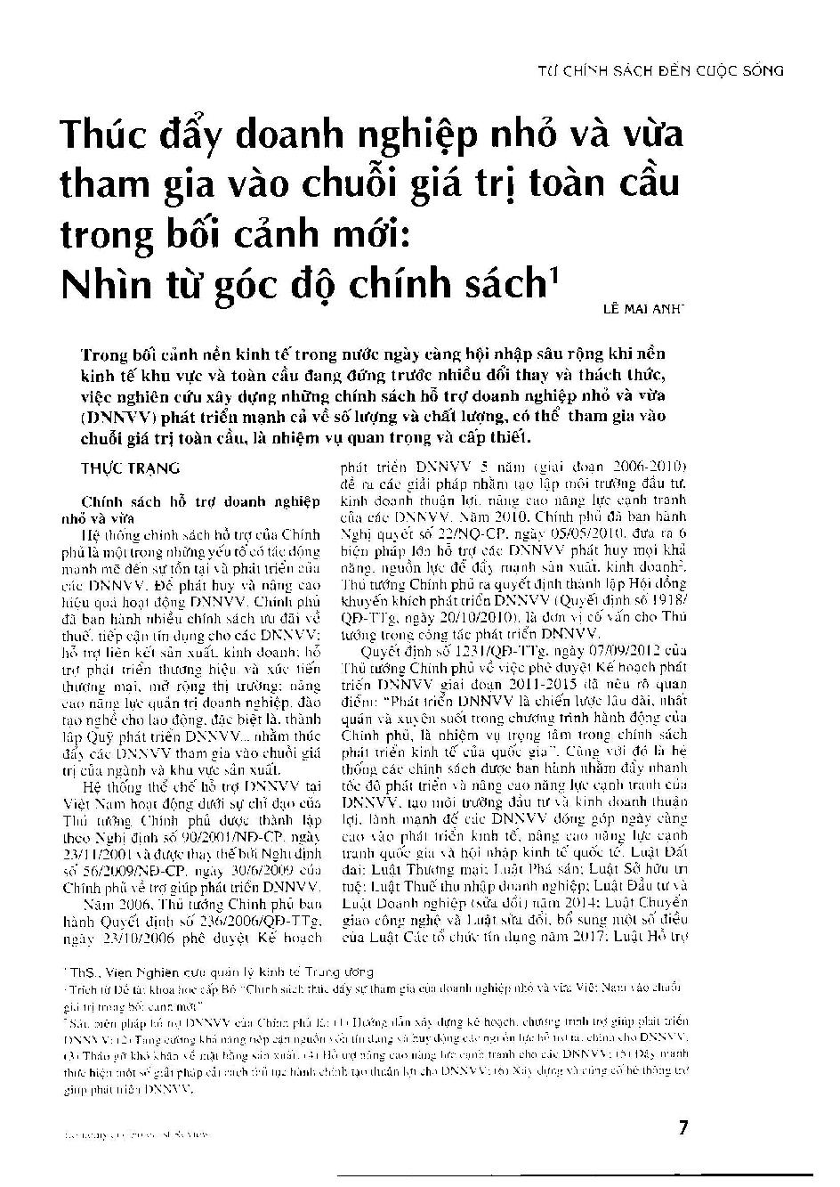 Thúc đẩy doanh nghiệp nhỏ và vừa tham gia vào chuỗi giá trị toàn cầu trong bối cảnh mới: Nhìn từ góc độ chính sách