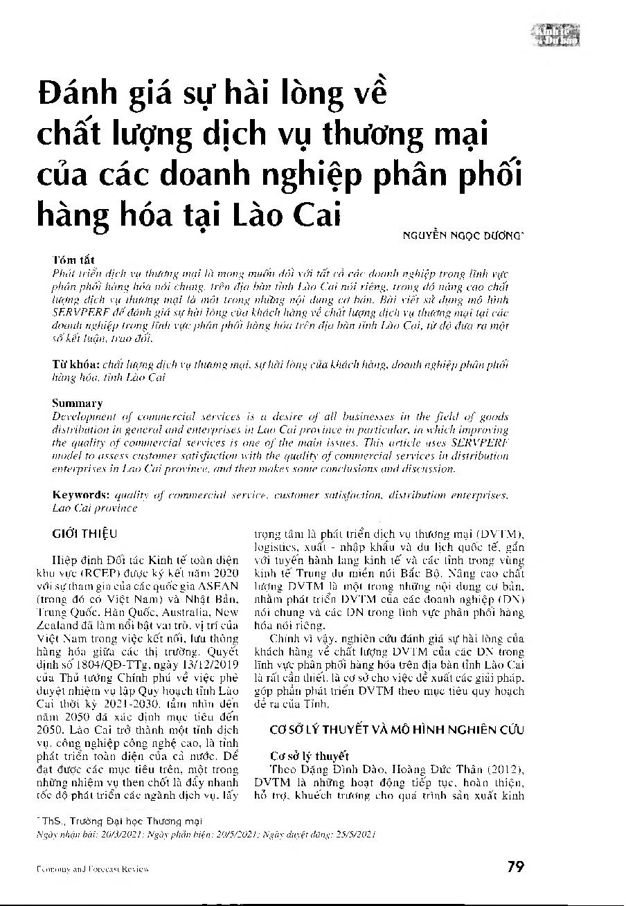 Đánh giá sự hài lòng về chất lượng dịch vụ thương mại của các doanh nghiệp phân phối hàng hóa tại Lào Cai