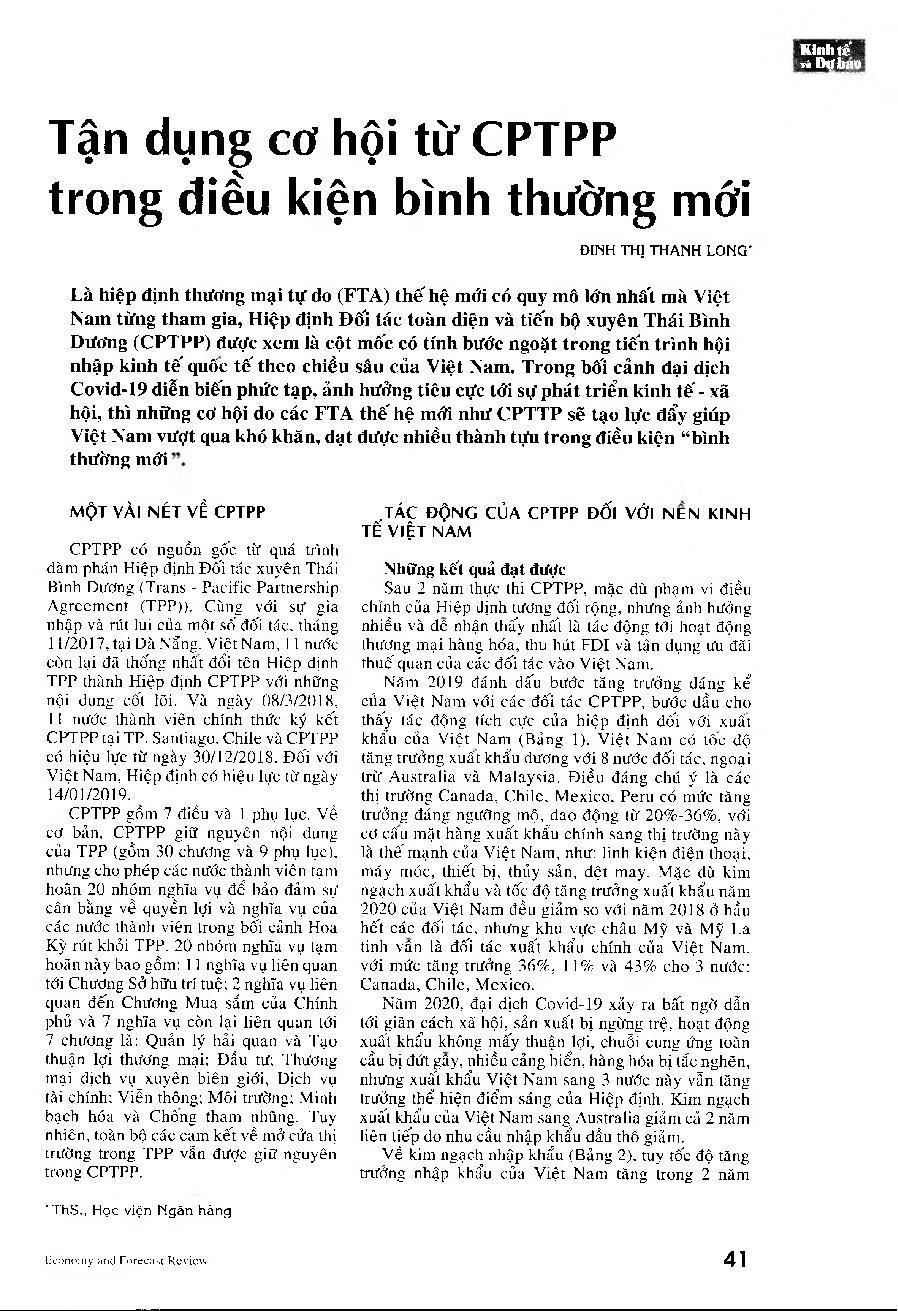 Tận dụng cơ hội từ Hiệp định Đối tác toàn diện và tiến bộ xuyên Thái Bình Dương (CPTTP) trong điều kiện bình thường mới