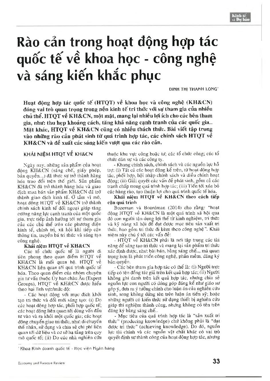 Rào cản trong hoạt động hợp tác quốc tế về khoa học - công nghệ và sáng kiến khắc phục