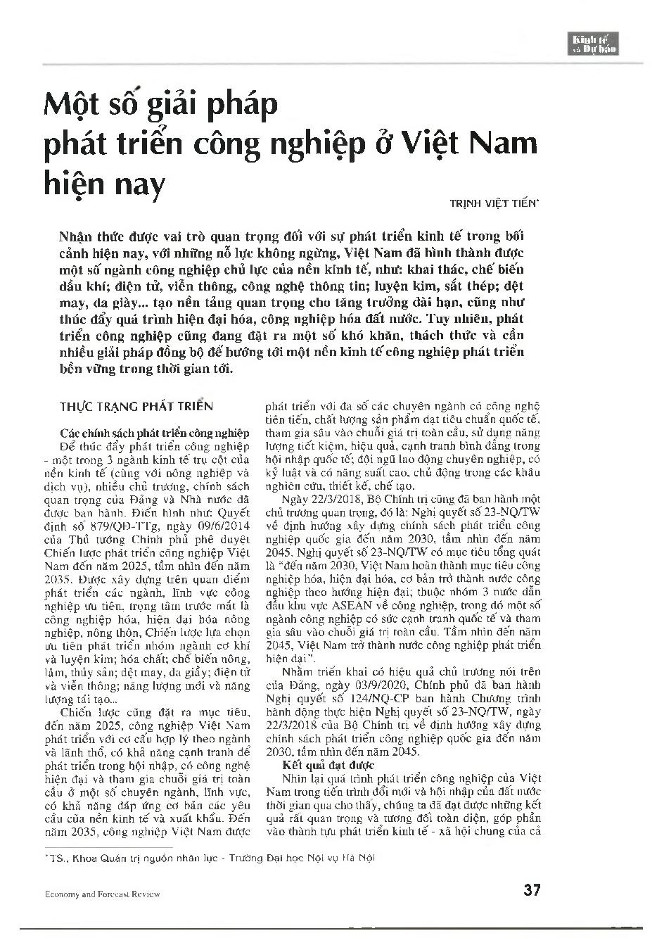 Một sô giải pháp phát triển công nghiệp ở Việt Nam hiện nay