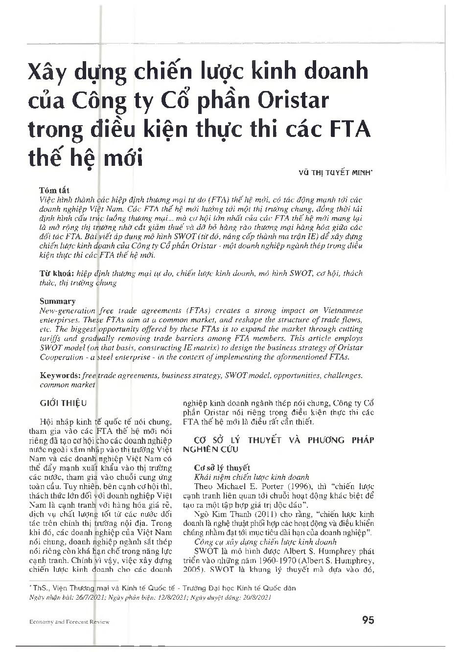 Xây dựng chiến lược kinh doanh của Công ty cổ phần Oristar trong điều kiện thực thi các FTA thế hệ mới