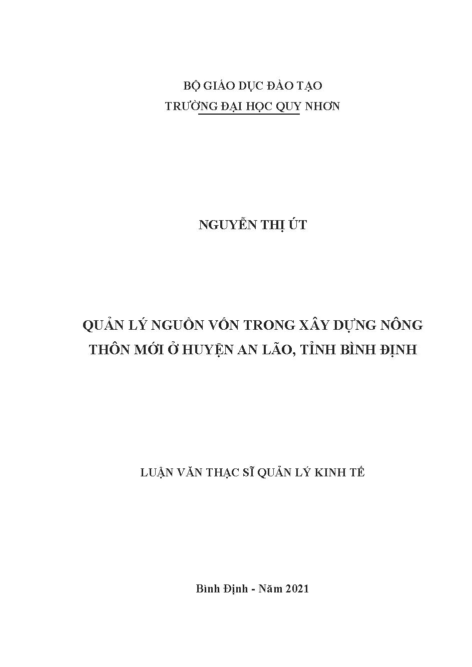 Quản lý nguồn vốn trong xây dựng nông thôn mới ở huyện An lão, tỉnh Bình Định