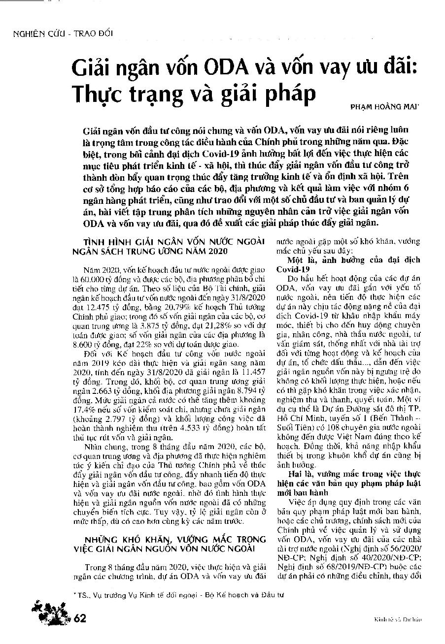 Giải ngân vốn ODA và vốn vay ưu đãi - Thực trạng và giải pháp