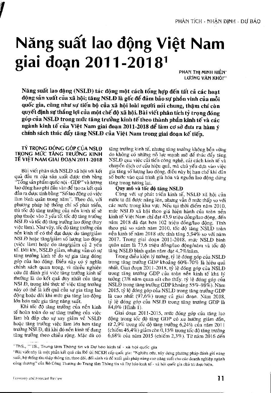 Năng suất lao động Việt Nam giai đoạn 2011-2018